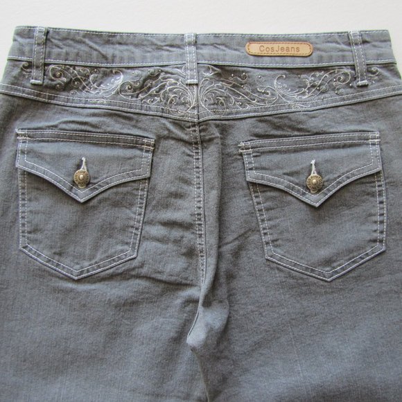 New Women’s COS Jeans Med Rise Gray Embroidered Flap Pockets Jeans size 10 - Picture 9 of 12